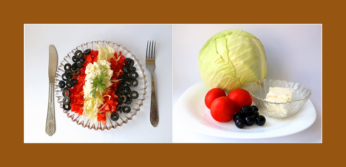 Einfacher Kohl-Tomaten-Salat mit Oliven und Feta