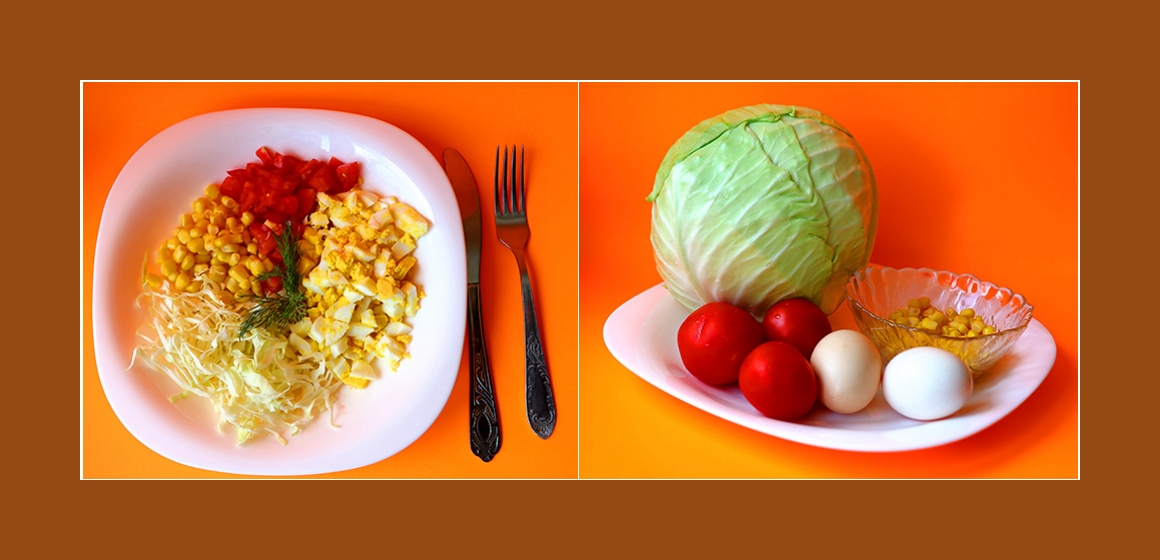 Leichter Kohl-Tomaten-Salat mit Eiern und Mais