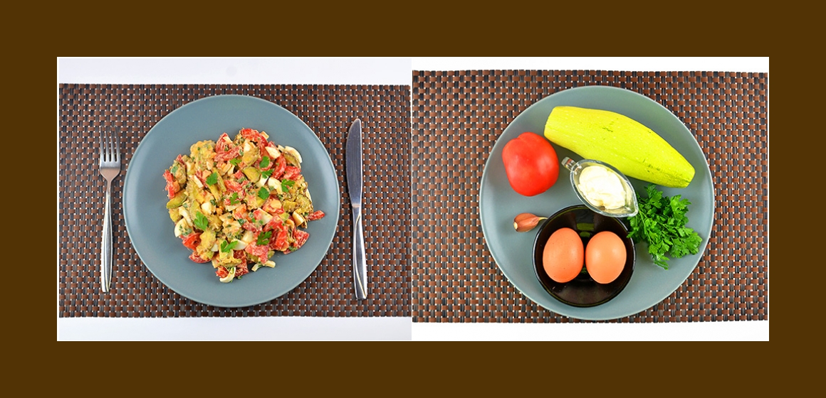 Gemischter Salat mit Auberginen, Tomaten, Eiern und Petersilien
