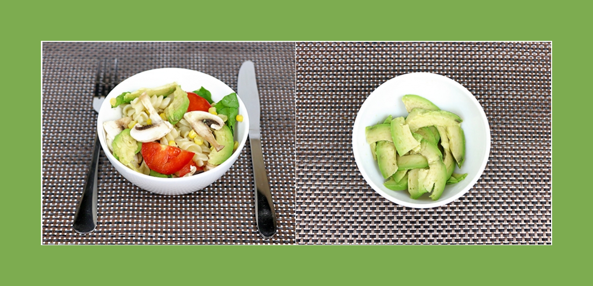 Nudelsalat mit Avocado und Spinat
