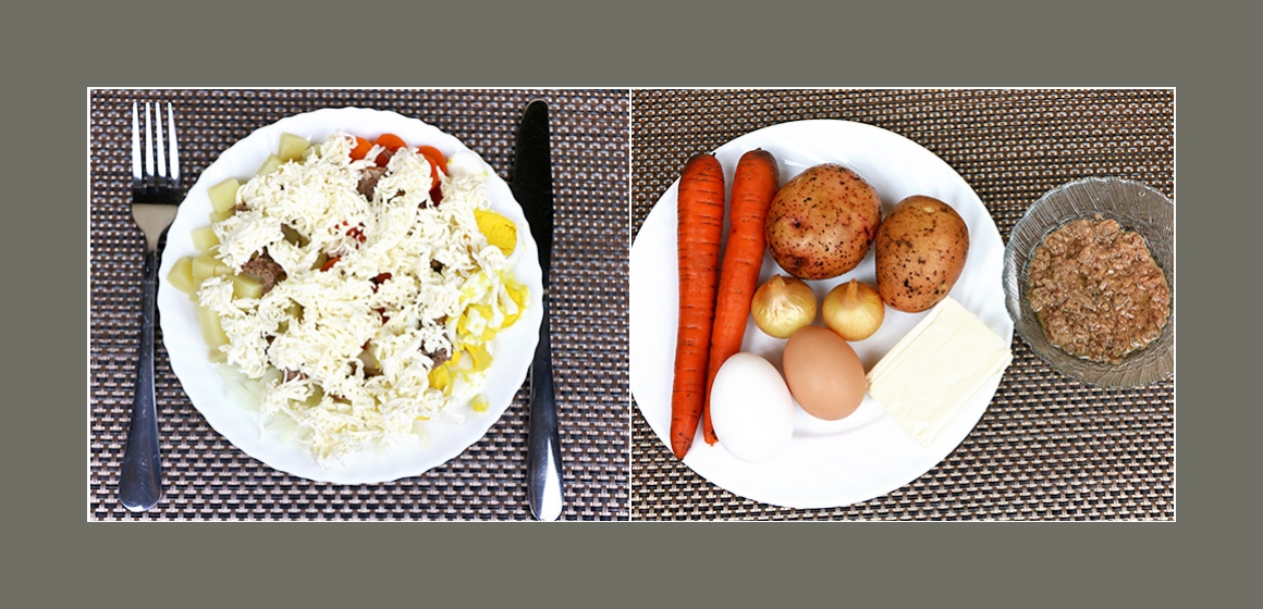 Köstlicher Kartoffelsalat mit Möhren, Eiern, Thunfisch und Schmelzkäse