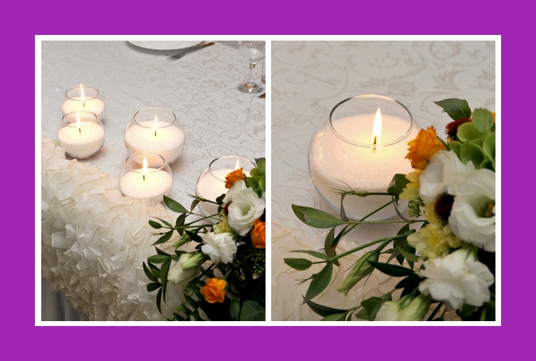 Tischdeko Kerzen in runden vasen am tag